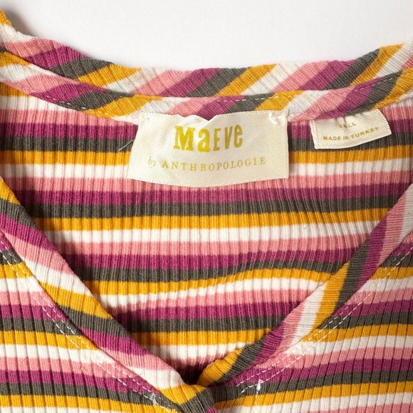 Anthropologie Maeve Shirt Small Pink Striped Ribbed Short Sleeve Button Front - Picture 3 of 9